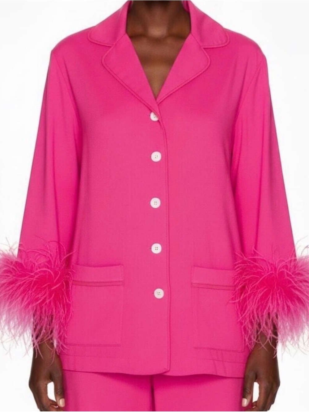 Sleeper Feather Trim Pajama Party Top Pink